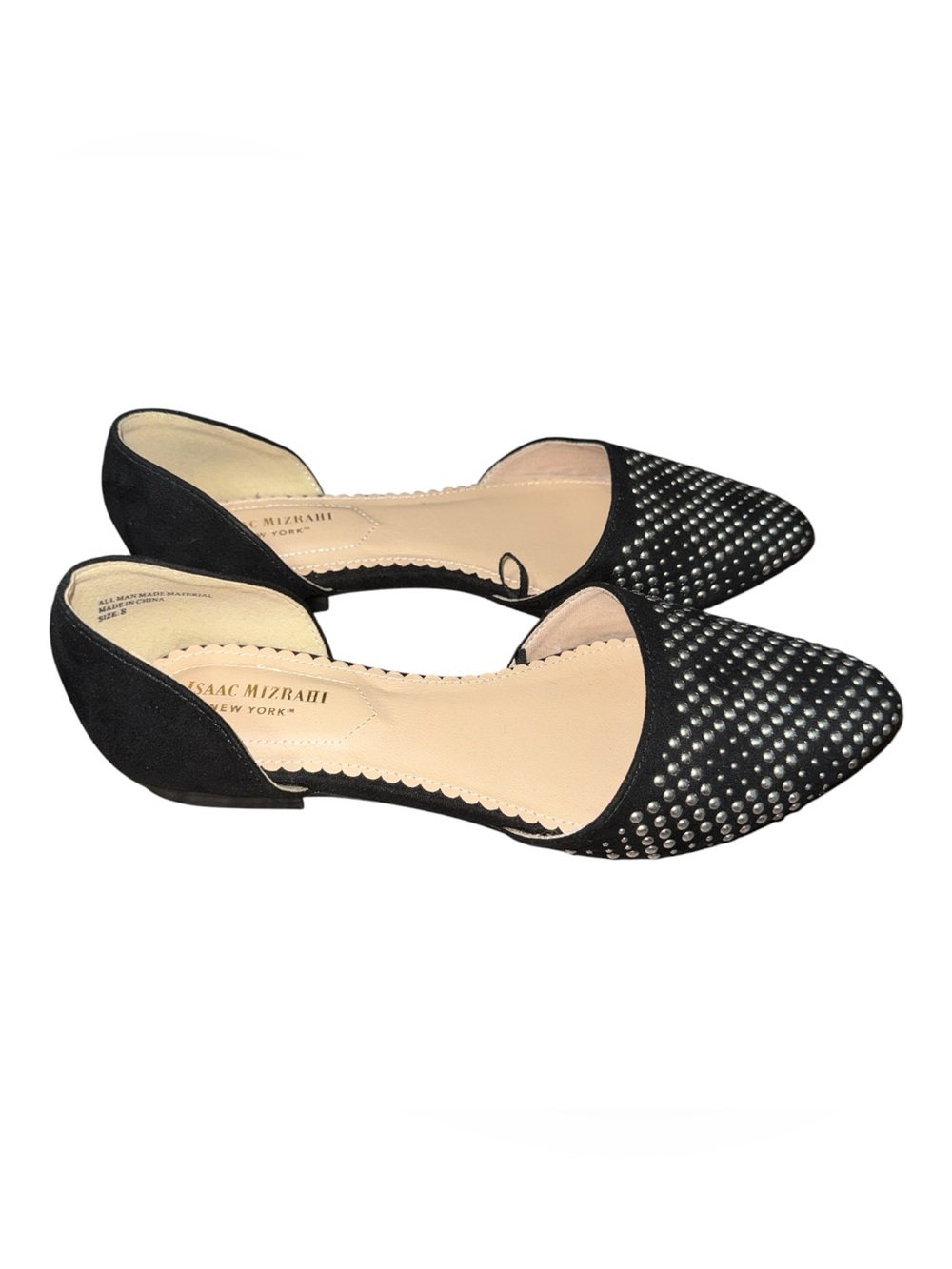 Isaac Mizrahi Black Studded Pointed D'Orsay Flats, NWOT